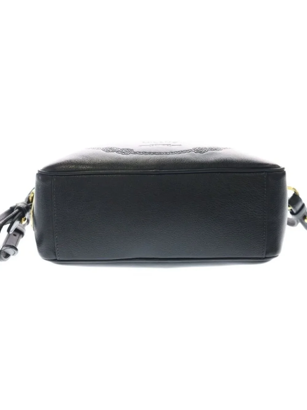 Prada Embossed Logo Shoulder Bag Black Leather Gold
